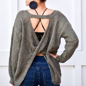 OLIVE CROSSED OVER BACK SWEATER